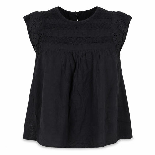 Dunnes Women Black Cotton Lace Detail Short Sleeve Blouse XS