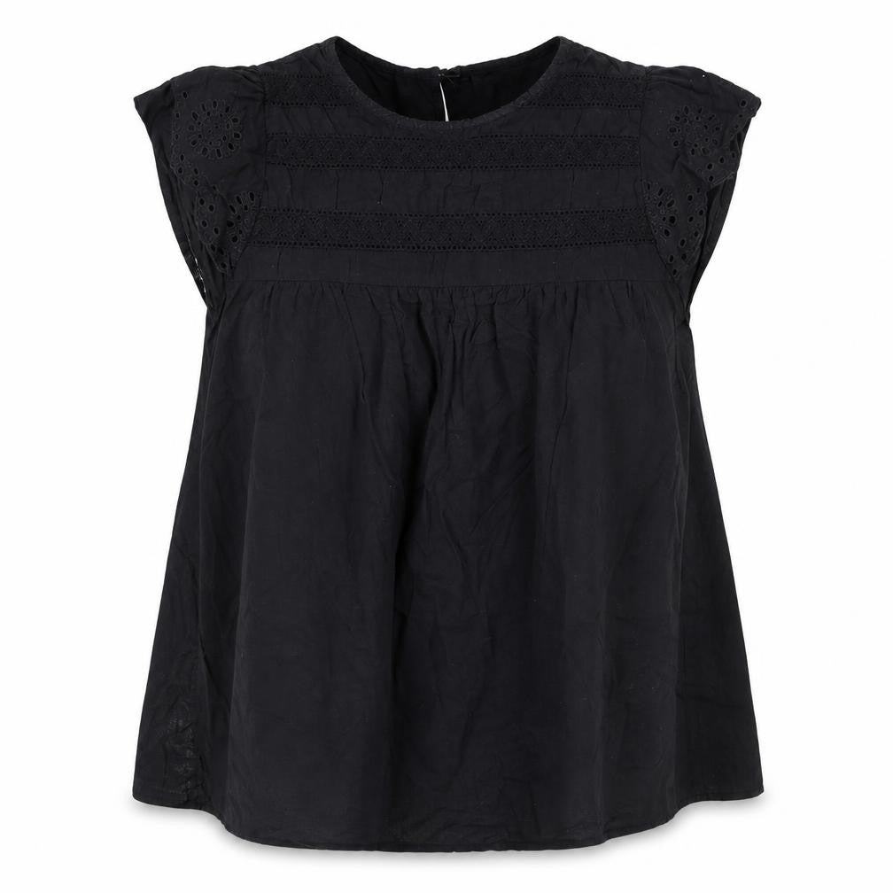 Dunnes Women Black Cotton Lace Detail Short Sleeve Blouse XS