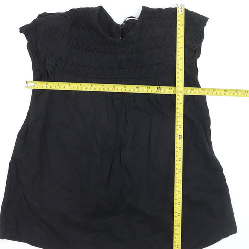 Dunnes Women Black Cotton Lace Detail Short Sleeve Blouse XS