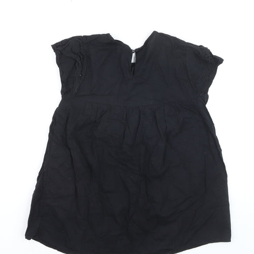 Dunnes Women Black Cotton Lace Detail Short Sleeve Blouse XS