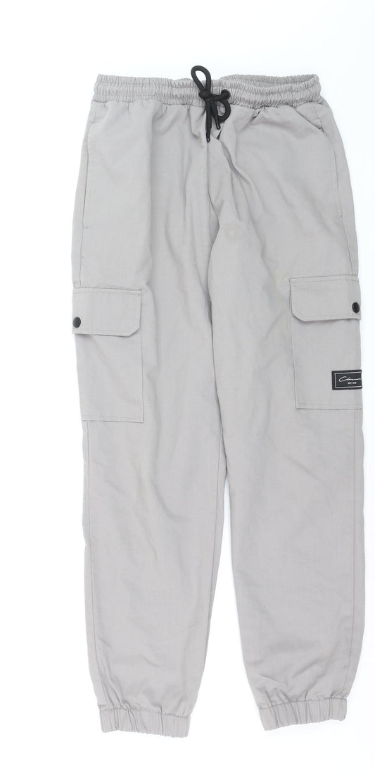 Closure LDN Men's Grey Cargo Trousers Size L Elastic Waist Casual