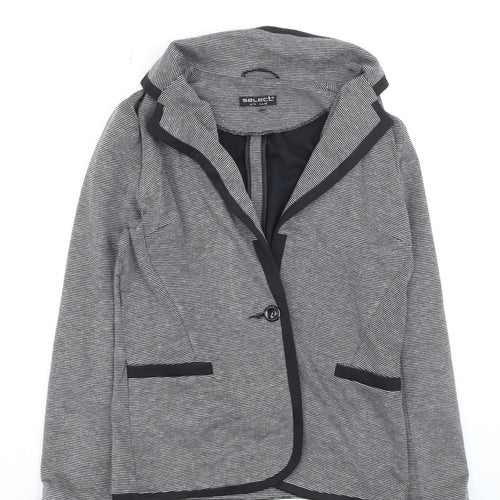 Select Women Grey Striped Blazer UK 14 Long Sleeve Classic Style