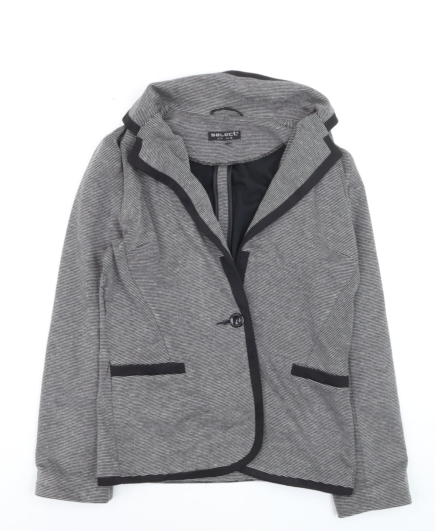 Select Women Grey Striped Blazer UK 14 Long Sleeve Classic Style