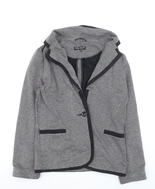 Select Women Grey Striped Blazer UK 14 Long Sleeve Classic Style