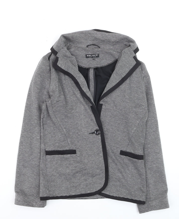 Select Women Grey Striped Blazer UK 14 Long Sleeve Classic Style