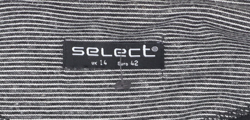 Select Women Grey Striped Blazer UK 14 Long Sleeve Classic Style