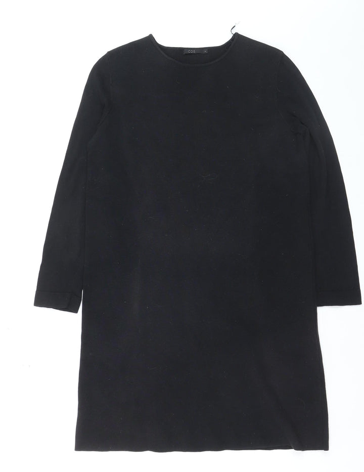 COS Women Black Wool Blend Shift Dress Size S Long Sleeve