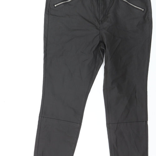 Next Women's Black High Rise Skinny Faux Leather Trousers Size 18 Short
