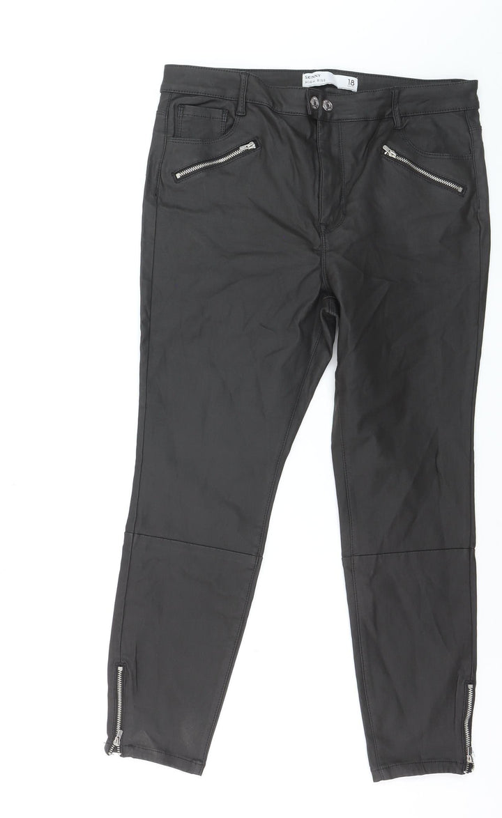 Next Women's Black High Rise Skinny Faux Leather Trousers Size 18 Short