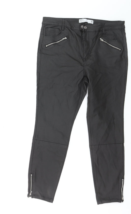Next Women's Black High Rise Skinny Faux Leather Trousers Size 18 Short