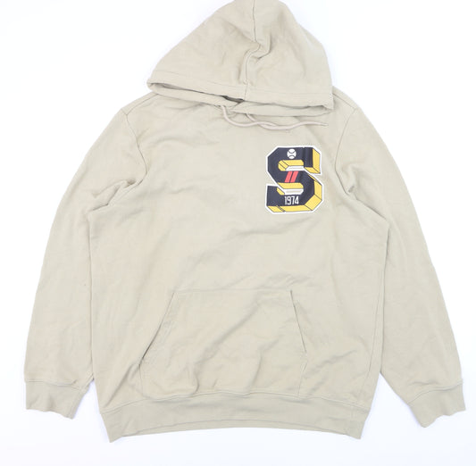 H&M Men’s Beige XL Pullover Hoodie Regular Fit Graphic Print
