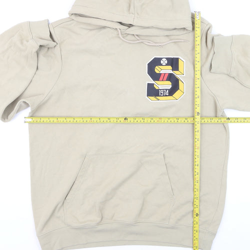 H&M Men’s Beige XL Pullover Hoodie Regular Fit Graphic Print