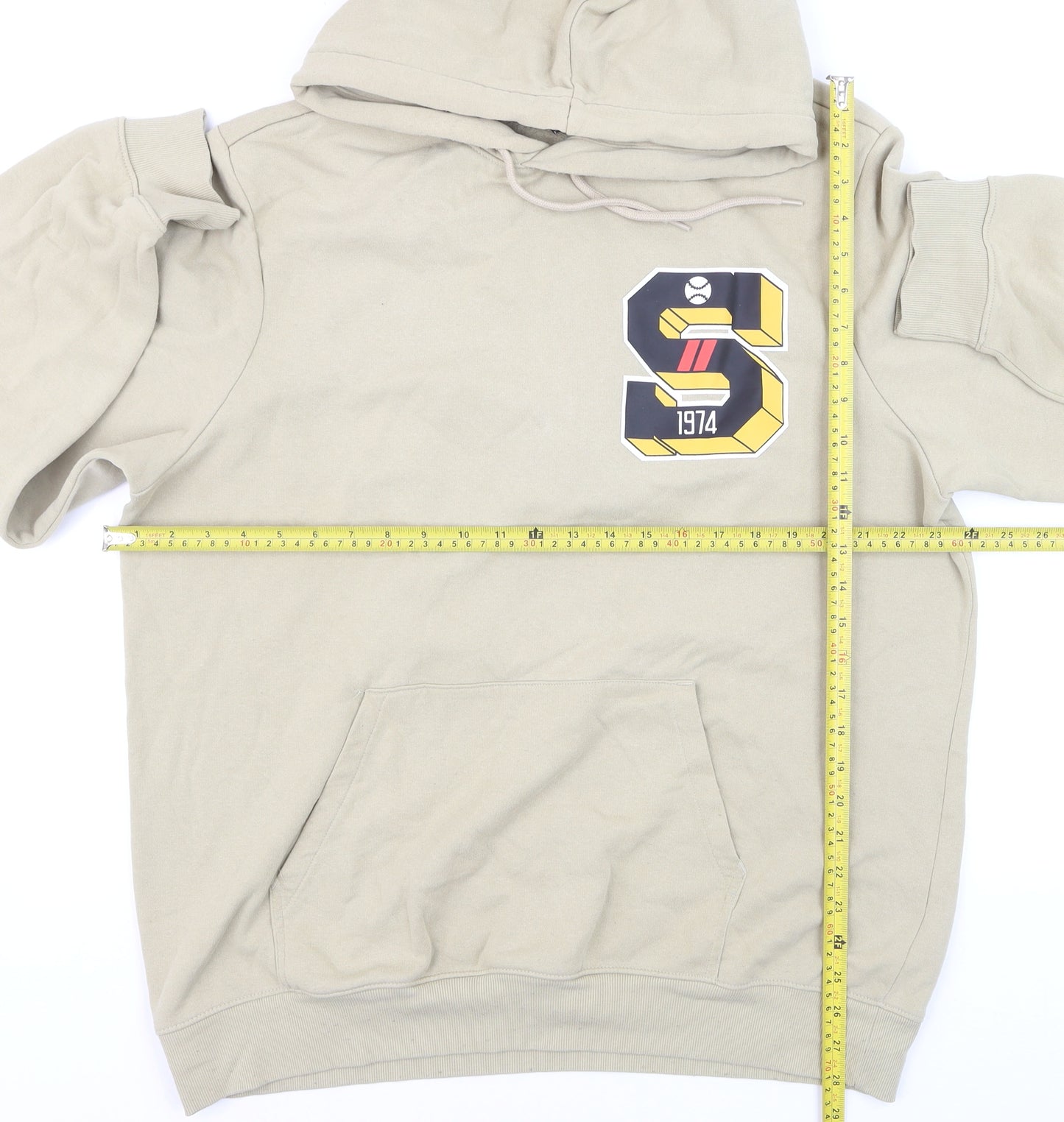 H&M Men’s Beige XL Pullover Hoodie Regular Fit Graphic Print