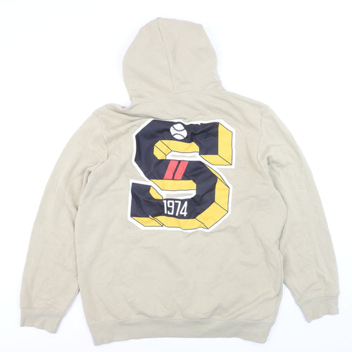 H&M Men’s Beige XL Pullover Hoodie Regular Fit Graphic Print