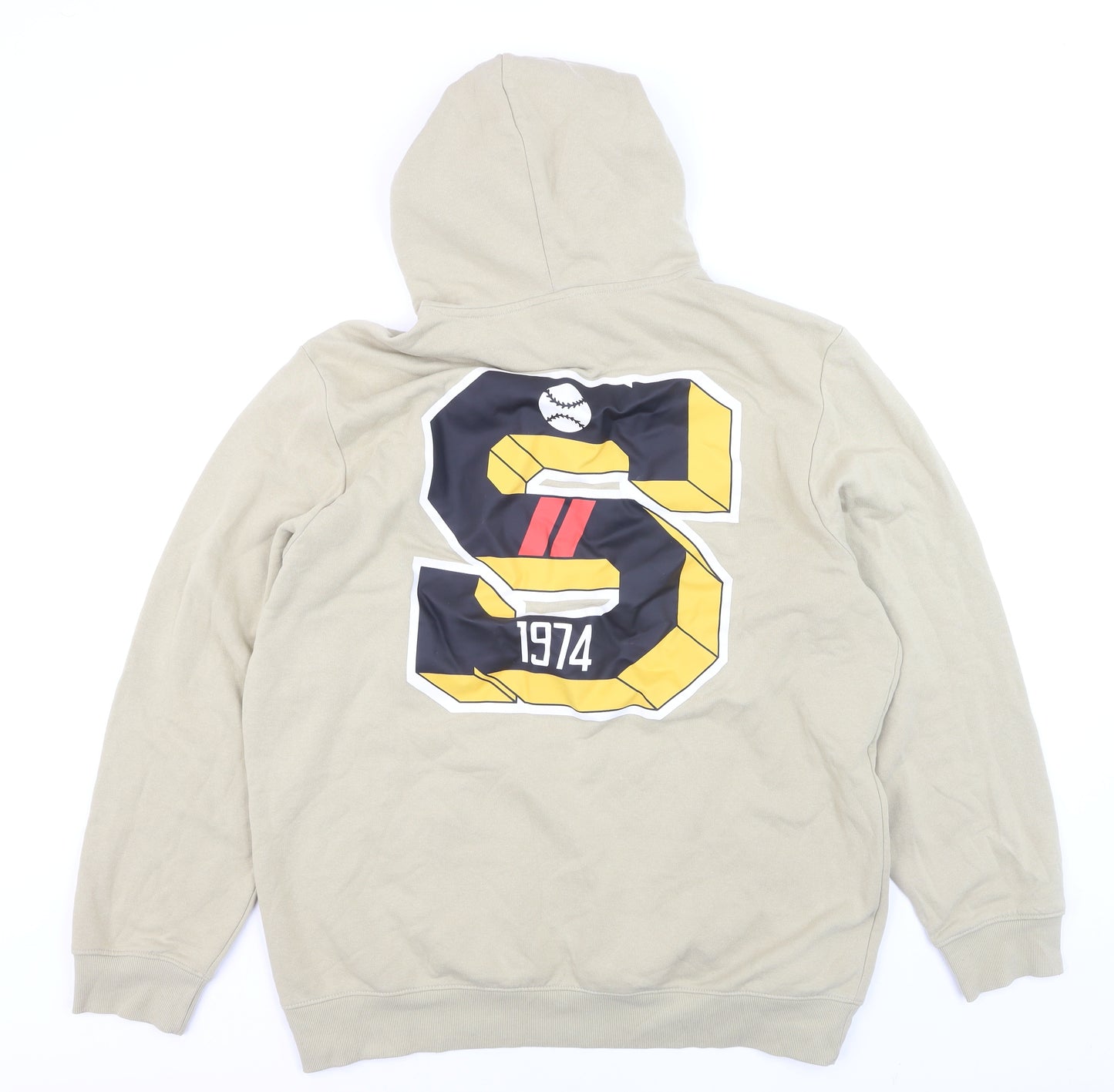 H&M Men’s Beige XL Pullover Hoodie Regular Fit Graphic Print