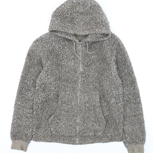 Next Women Grey Hooded Fleece Zip Jacket Size S