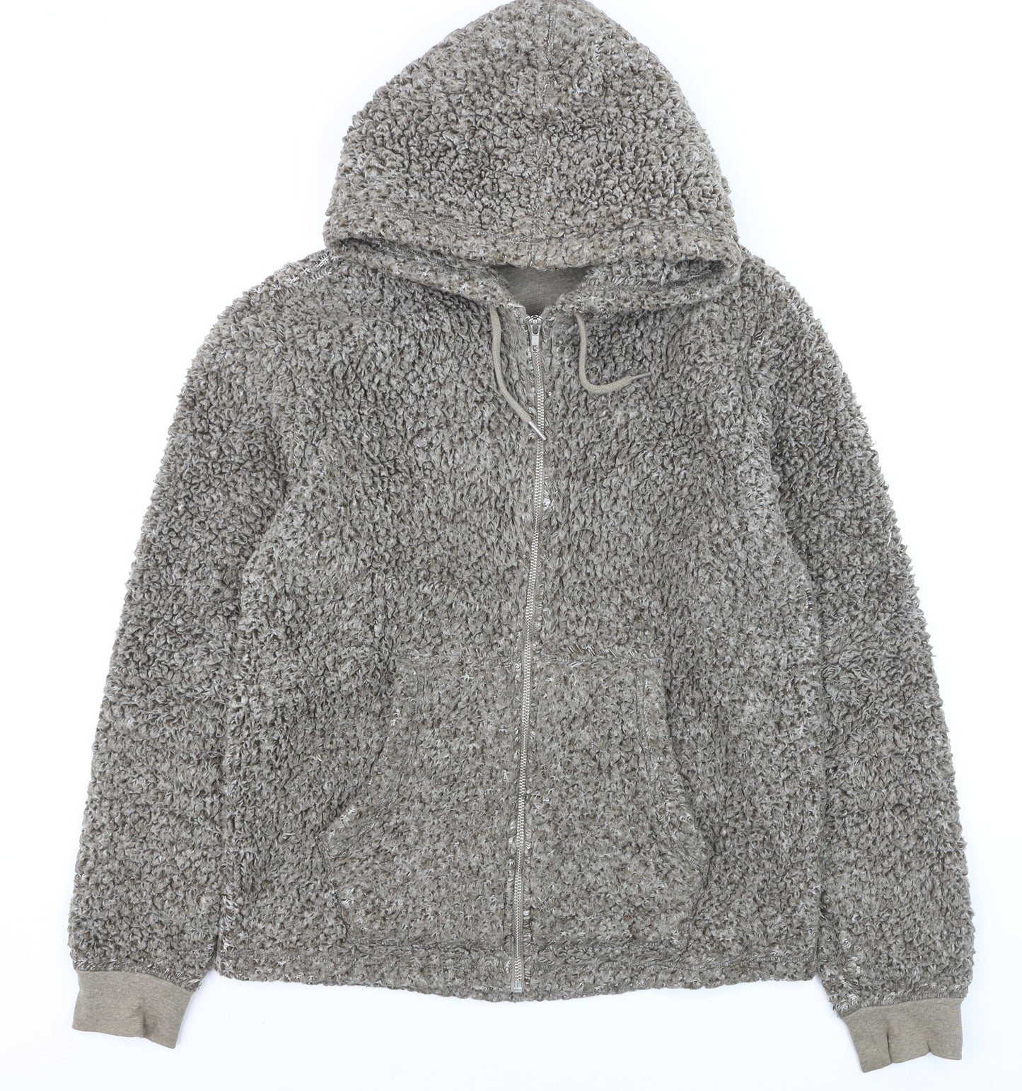 Next Women Grey Hooded Fleece Zip Jacket Size S