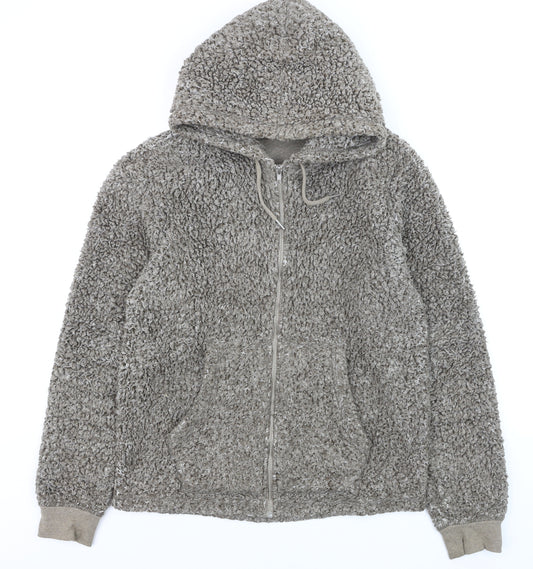 Next Women Grey Hooded Fleece Zip Jacket Size S