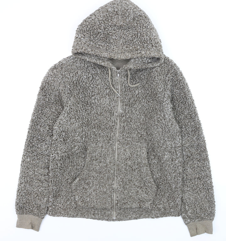 Next Women Grey Hooded Fleece Zip Jacket Size S