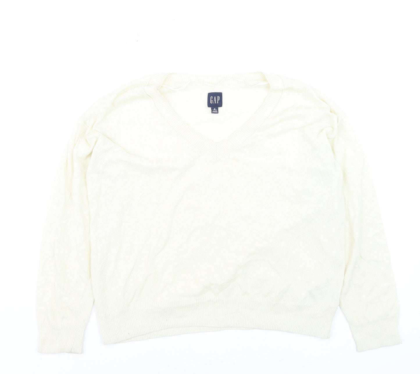 GAP Women Ivory V-Neck Linen Blend Pullover Jumper Size M