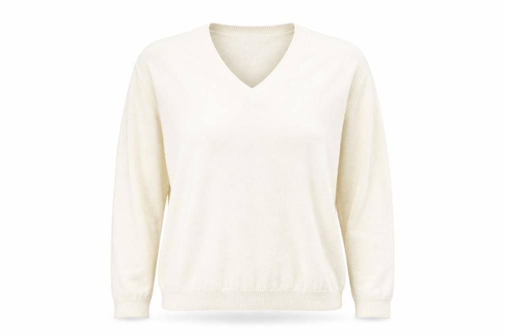 Front view of Gap Women Ivory V-Neck Linen Blend jumper, size M