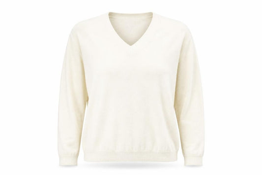 Front view of Gap Women Ivory V-Neck Linen Blend jumper, size M