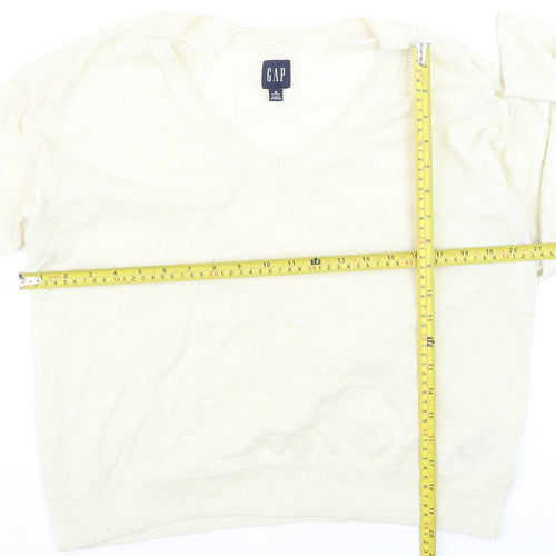 GAP Women Ivory V-Neck Linen Blend Pullover Jumper Size M