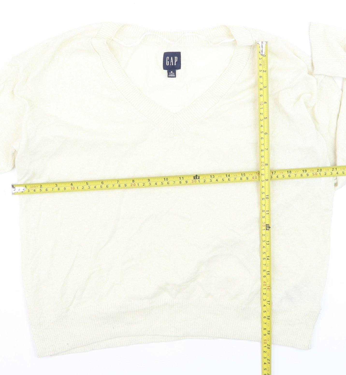 GAP Women Ivory V-Neck Linen Blend Pullover Jumper Size M