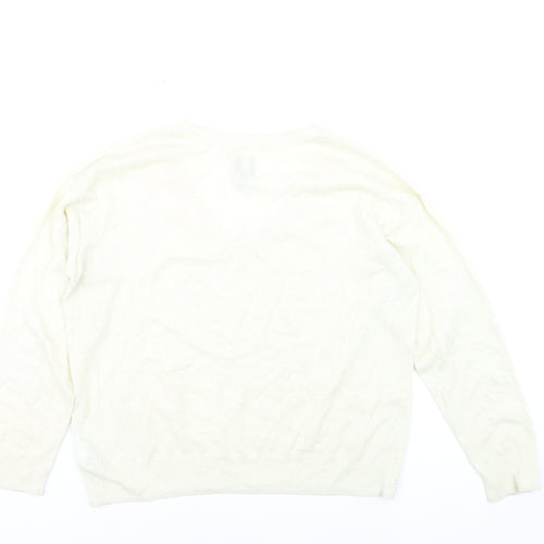 GAP Women Ivory V-Neck Linen Blend Pullover Jumper Size M