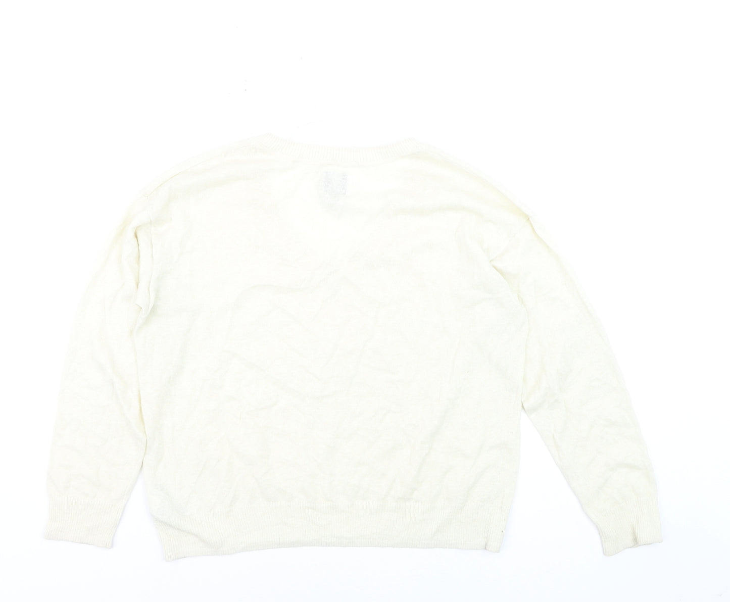 GAP Women Ivory V-Neck Linen Blend Pullover Jumper Size M