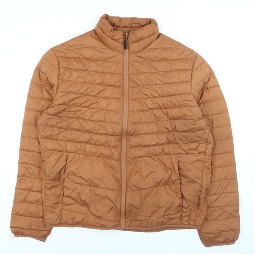Jack & Jones Men's Brown XL Puffer Jacket Full Zip Lightweight Coat