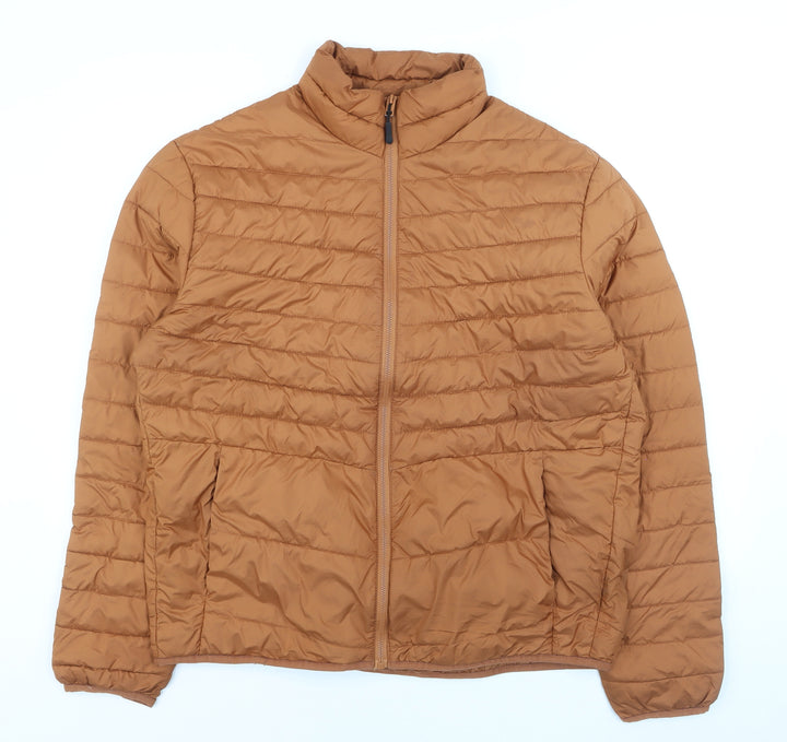 Jack & Jones Men's Brown XL Puffer Jacket Full Zip Lightweight Coat