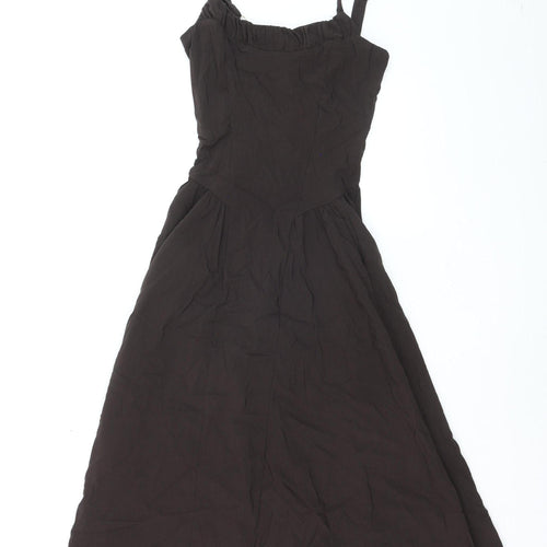 PrettyLittleThing Womens Black Midi Slip Dress Size 8 Adjustable Straps