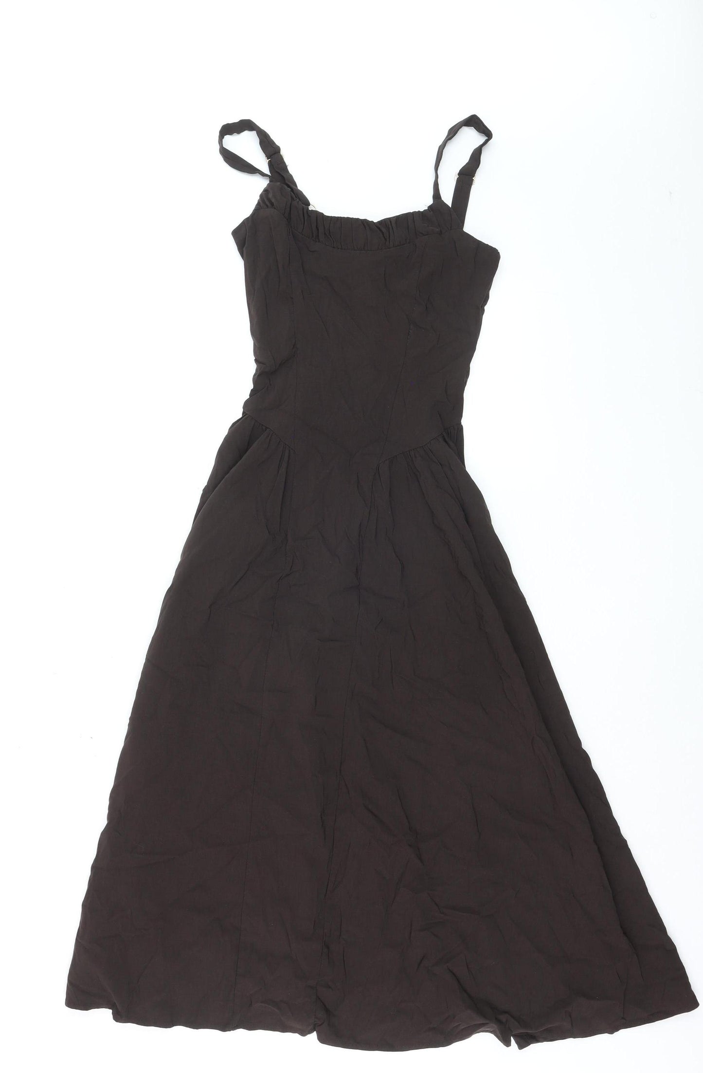 PrettyLittleThing Womens Black Midi Slip Dress Size 8 Adjustable Straps