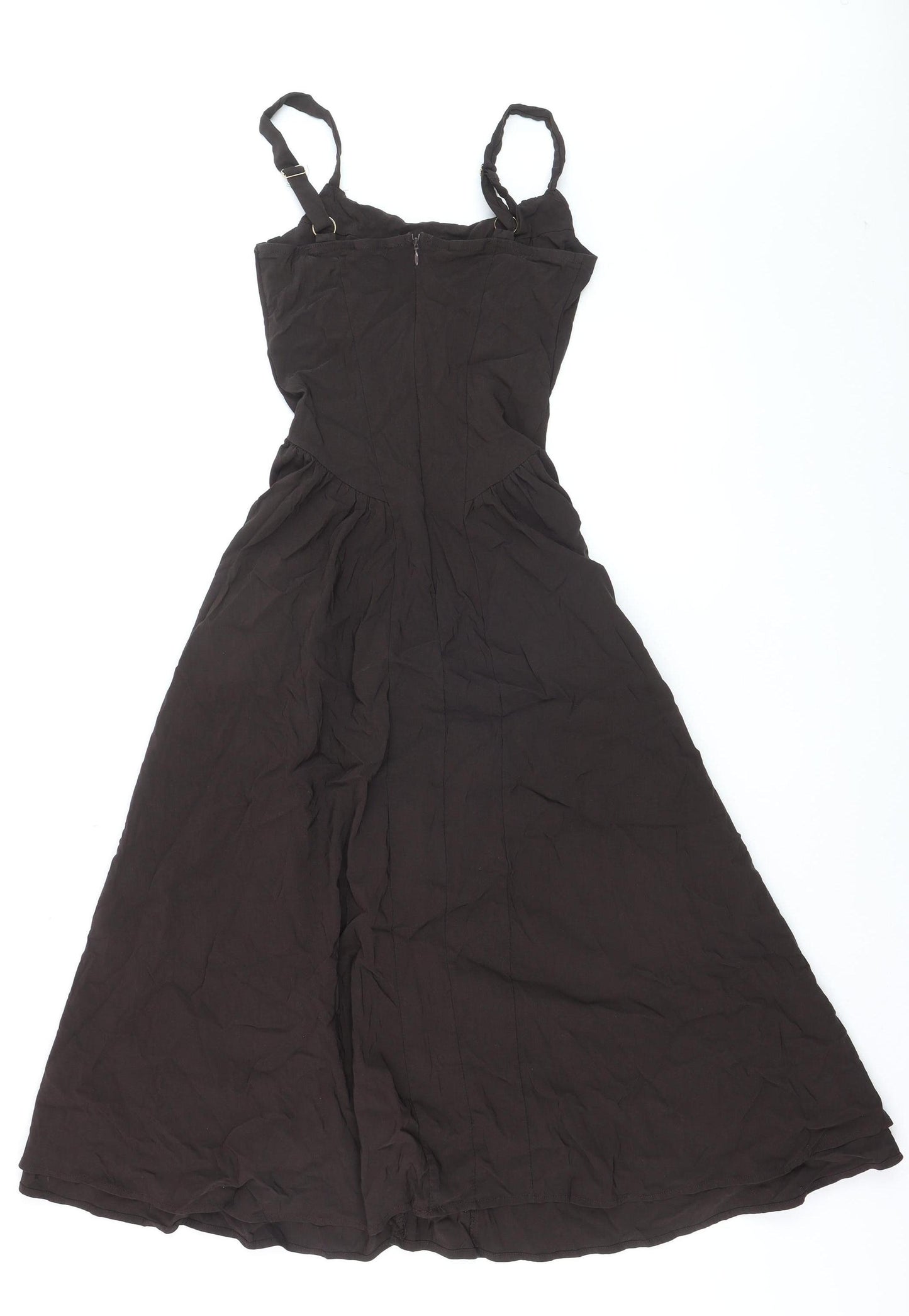 PrettyLittleThing Womens Black Midi Slip Dress Size 8 Adjustable Straps