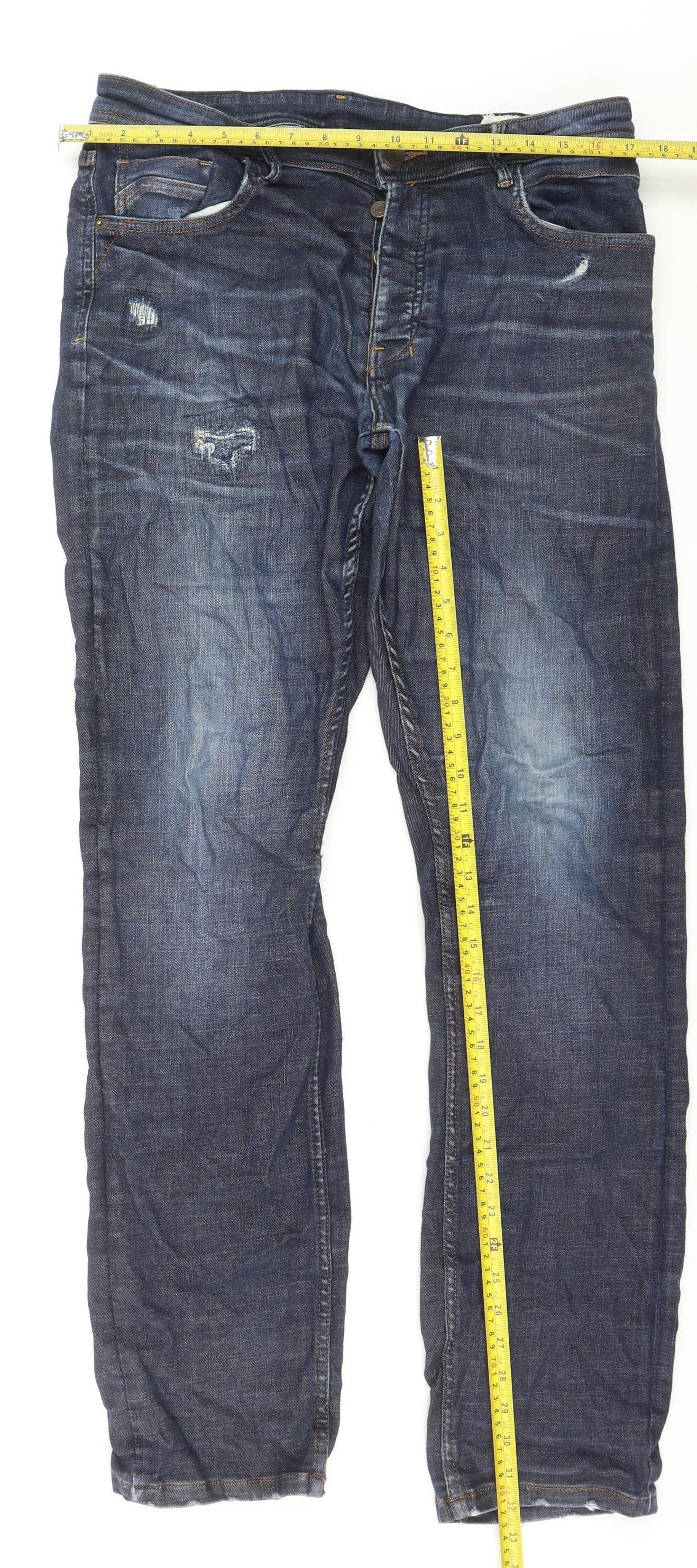Primark Men’s Blue Straight Denim Jeans Size L W34 L34 Stretch