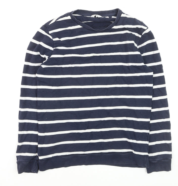 Next Women's Blue Striped Cotton Crew Neck Pullover Jumper Size S