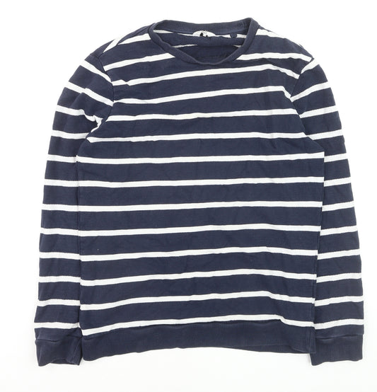 Next Women's Blue Striped Cotton Crew Neck Pullover Jumper Size S