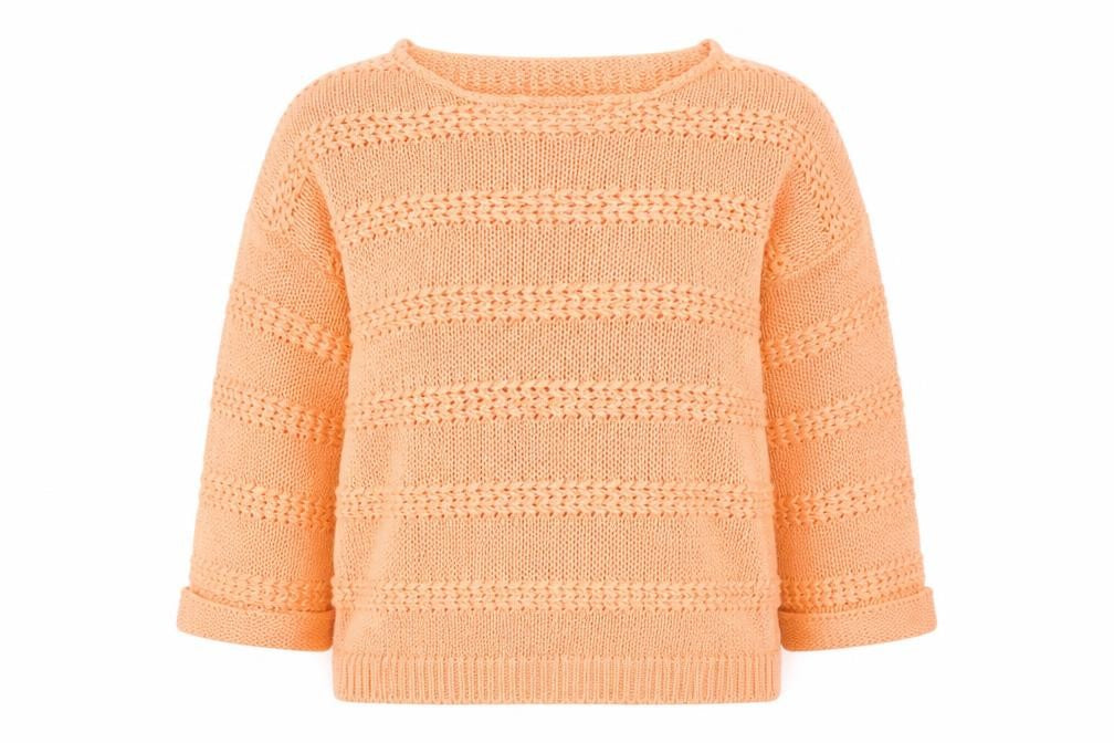 Front view of Dunnes Women's Orange Short Sleeve Knit jumper, size S