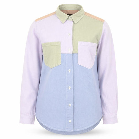 Front view of Missguided women’s multicoloured cotton button-up shirt, size UK 6