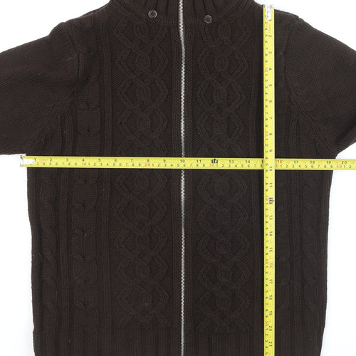 St. Bernard Women Brown Wool Cable Knit Full Zip Jumper M