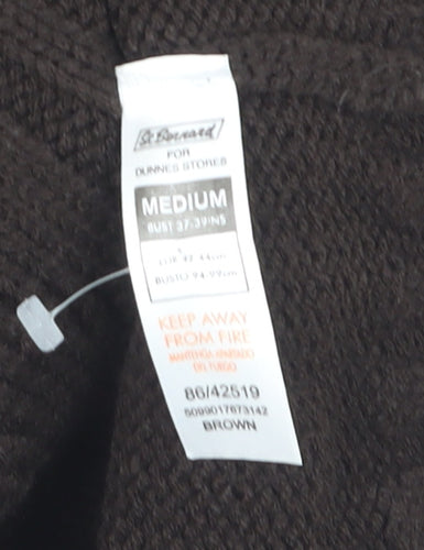 St. Bernard Women Brown Wool Cable Knit Full Zip Jumper M
