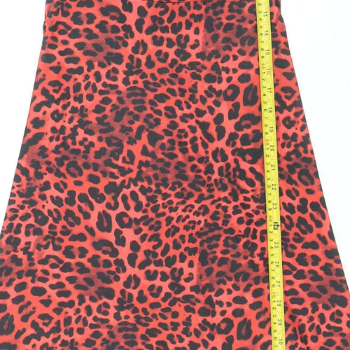 Friends Like These Women’s Red Leopard Print Midi Puff Sleeve A-Line Dress Size 8