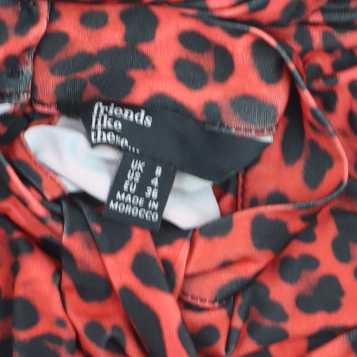 Friends Like These Women’s Red Leopard Print Midi Puff Sleeve A-Line Dress Size 8