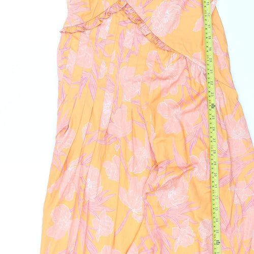 Fórmula Joven Women's Orange Floral Midi Wrap Dress Size 8