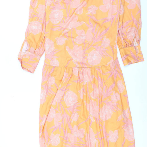 Fórmula Joven Women's Orange Floral Midi Wrap Dress Size 8