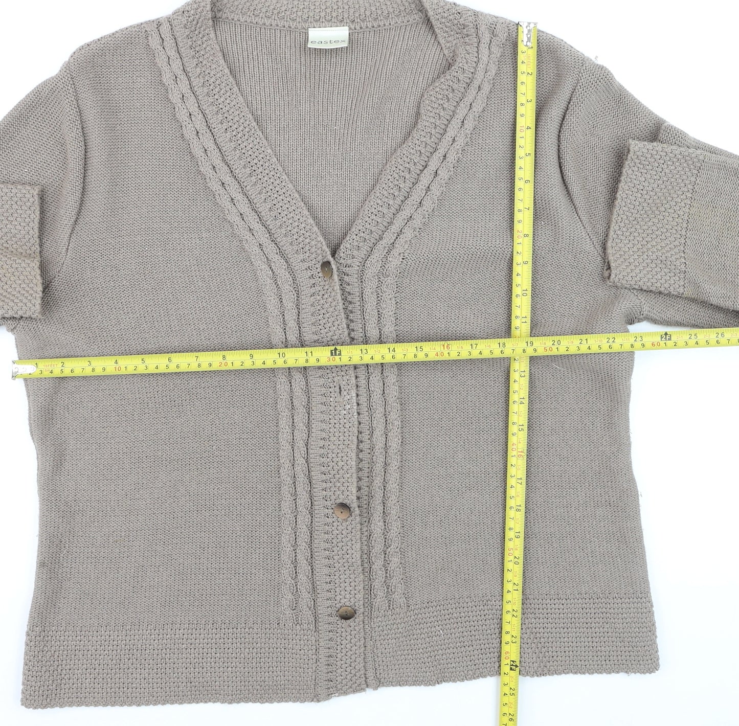 Eastex Women Beige Acrylic Cable-Knit Cardigan Size 16