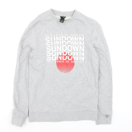 H&M Womens Grey Graphic Print Pullover Sweatshirt XS Cotton