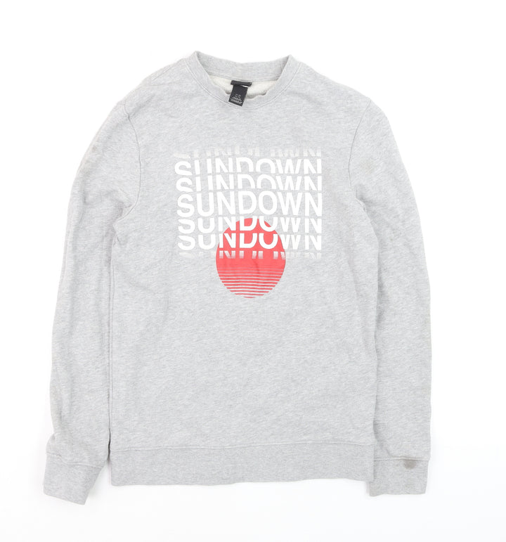 H&M Womens Grey Graphic Print Pullover Sweatshirt XS Cotton