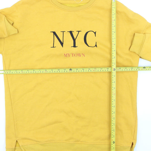 Pull&Bear Women Yellow NYC Crew Neck Pullover Jumper Size 10